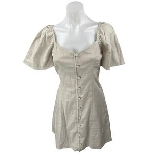 Abercrombie & Fitch Beige Button-Front Linen Blend Puff Sleeve Dress size medium